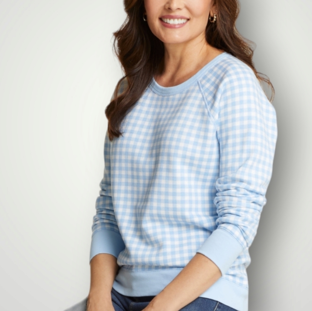 DRAPER James Top Womens Small Natile Sweatshirt Gingham Long Sleeves Cotton